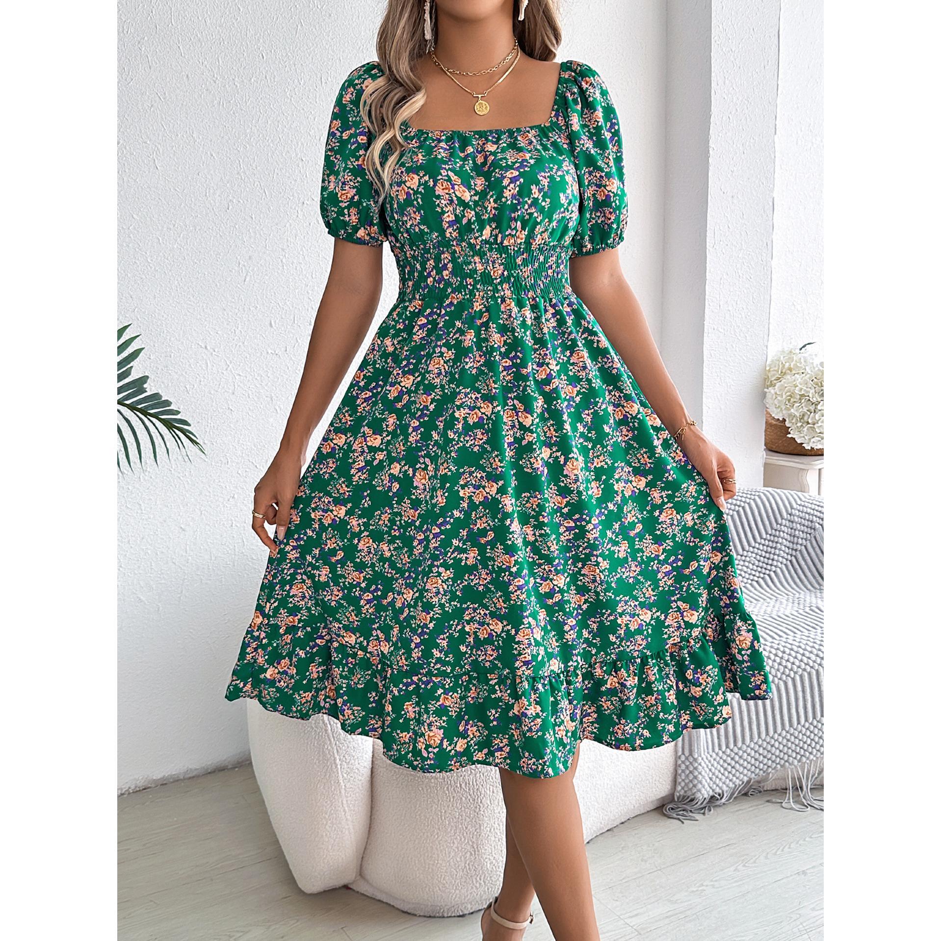 Women Floral Printed Square Neck Fit and Flare Dress