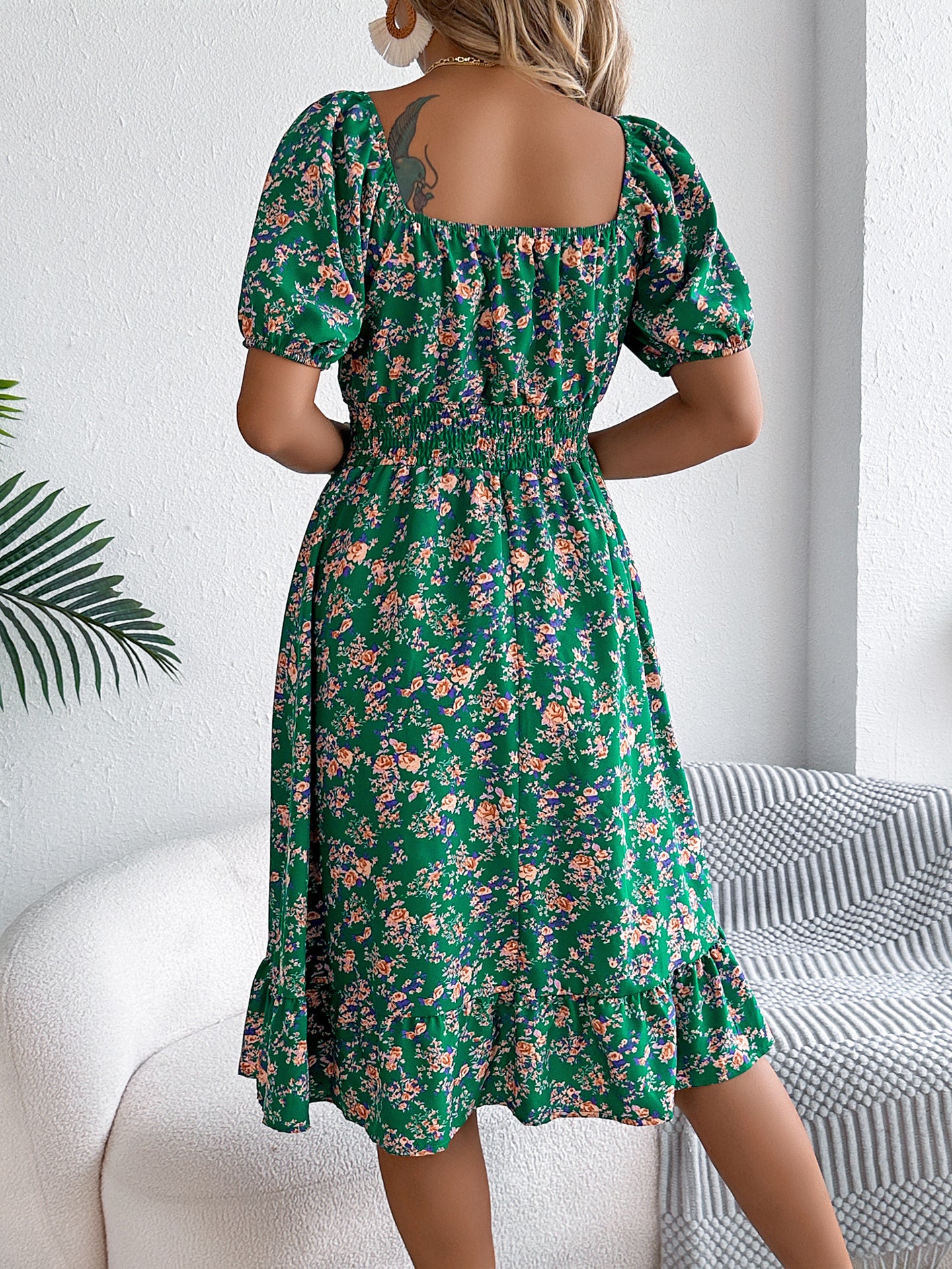 Women Floral Printed Square Neck Fit and Flare Dress