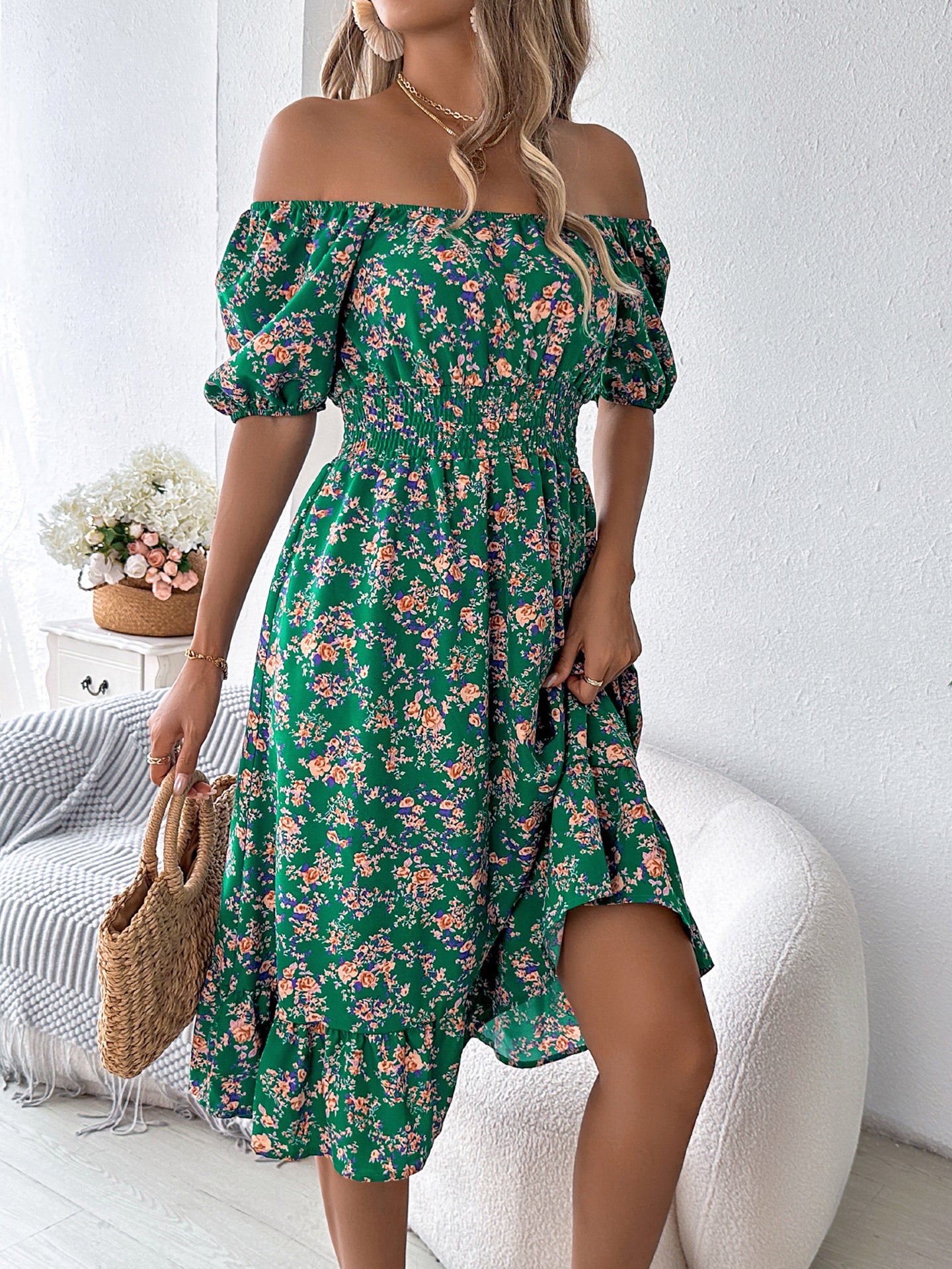 Women Floral Printed Square Neck Fit and Flare Dress