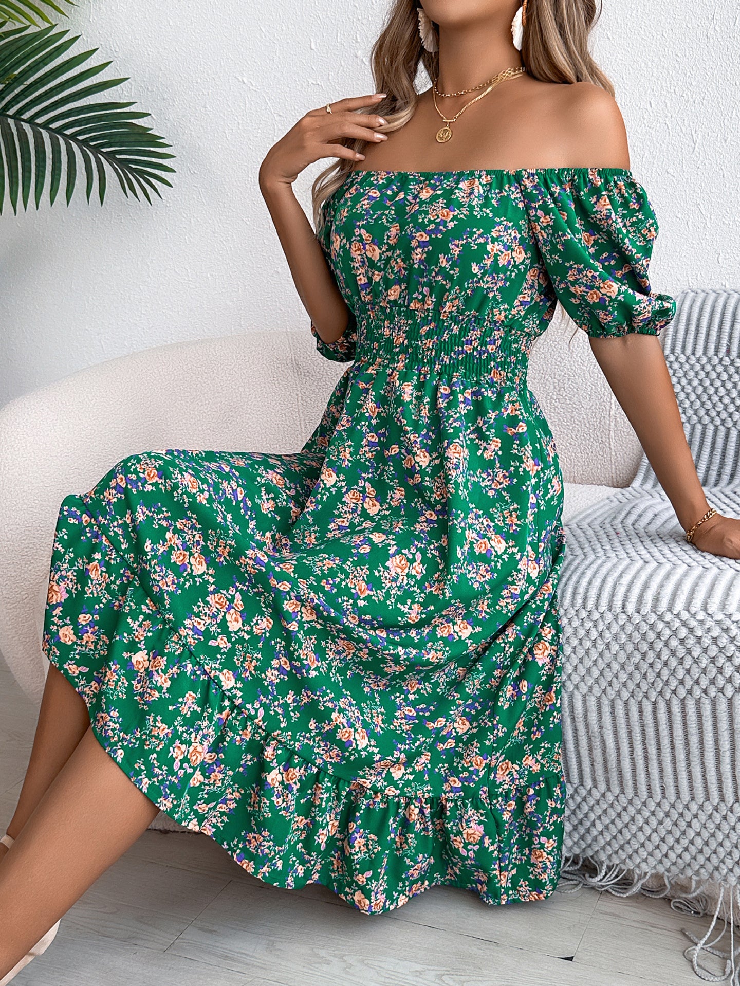 Women Floral Printed Square Neck Fit and Flare Dress
