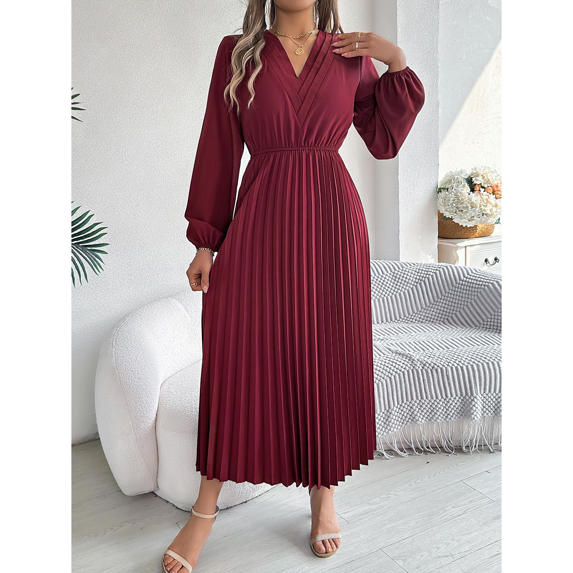 Women Solid Puff Sleeves Maxi Dress
