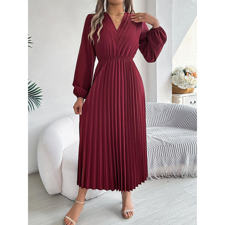 Women Solid Puff Sleeves Maxi Dress