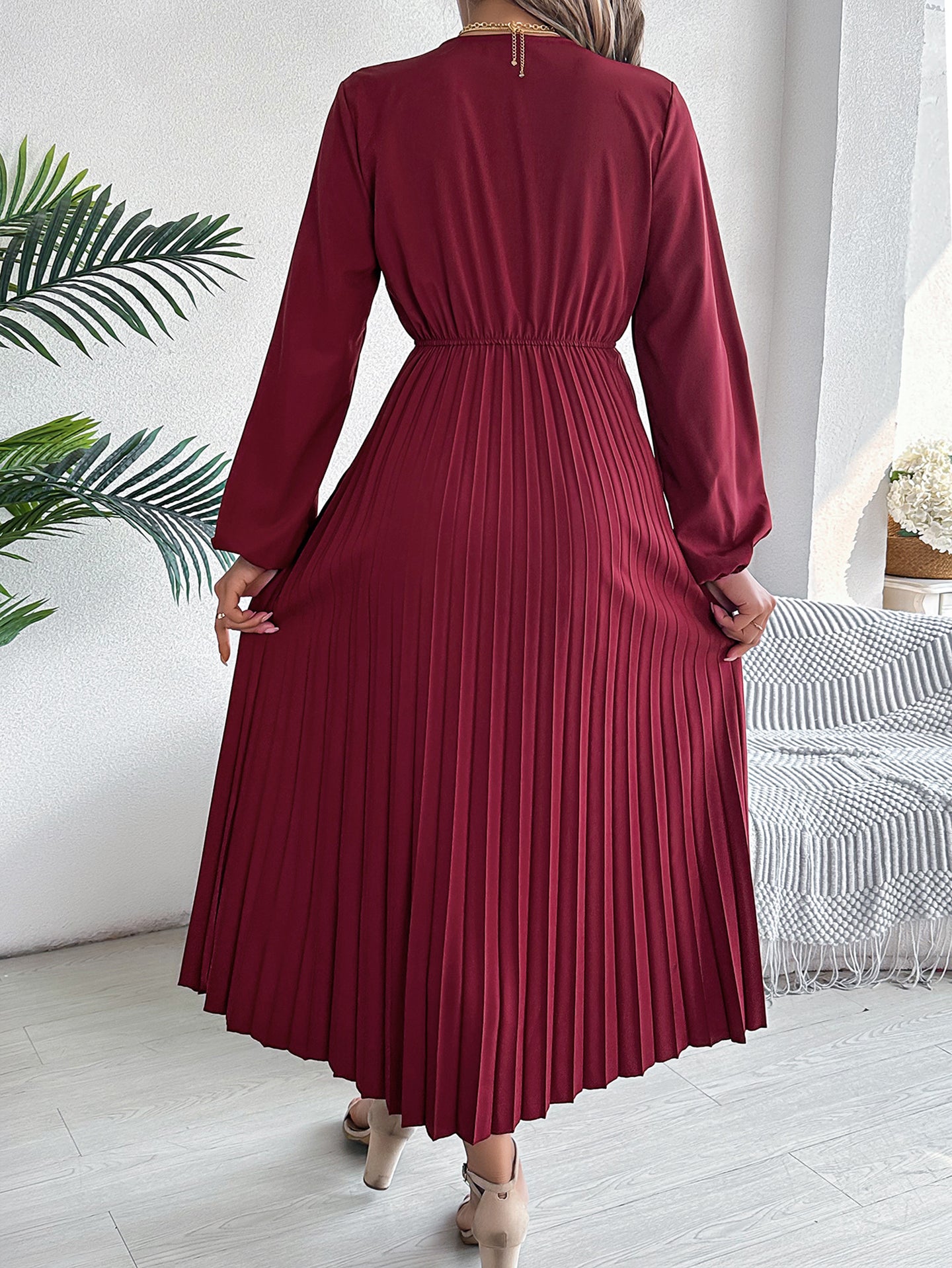 Women Solid Puff Sleeves Maxi Dress