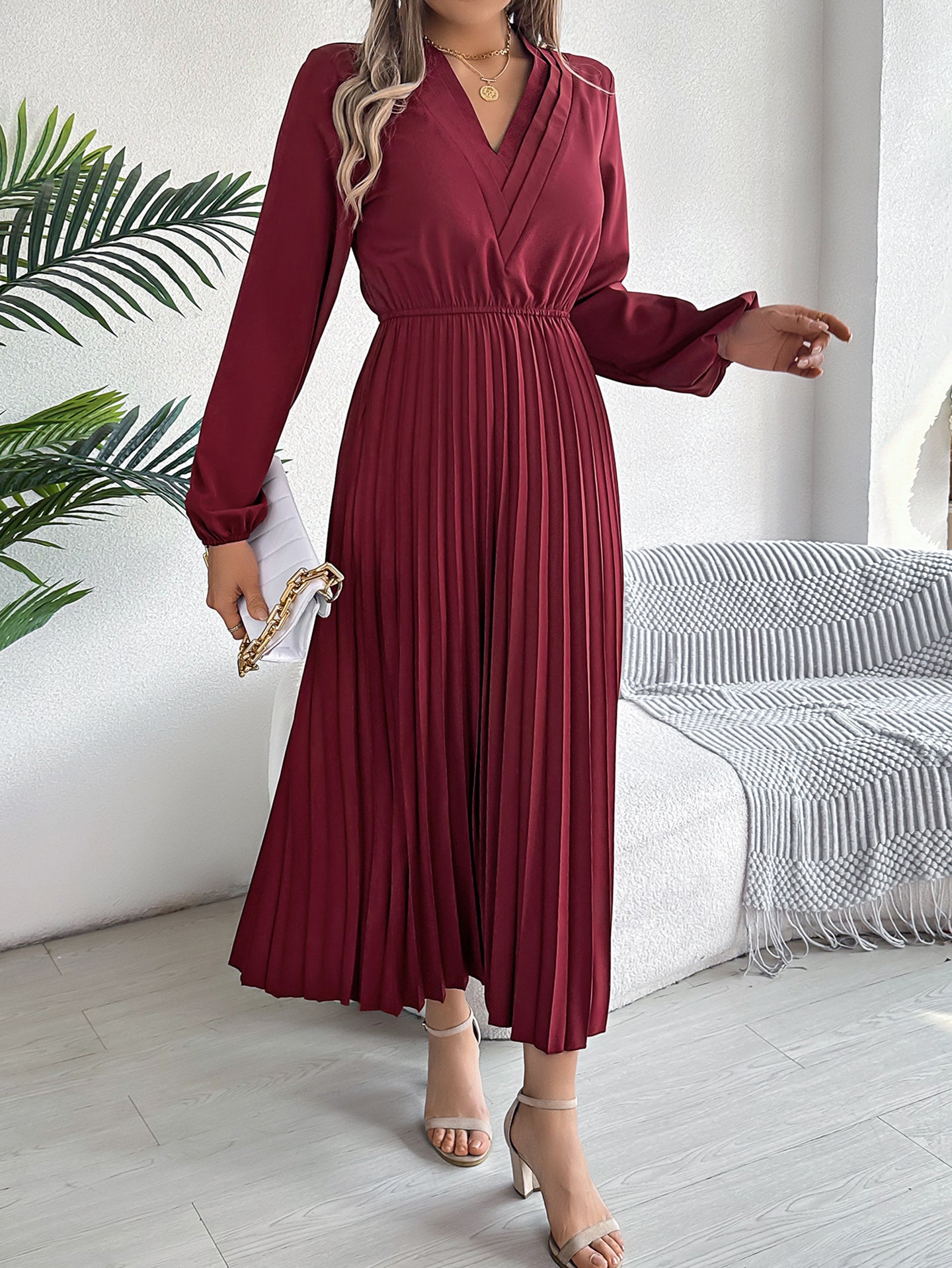 Women Solid Puff Sleeves Maxi Dress