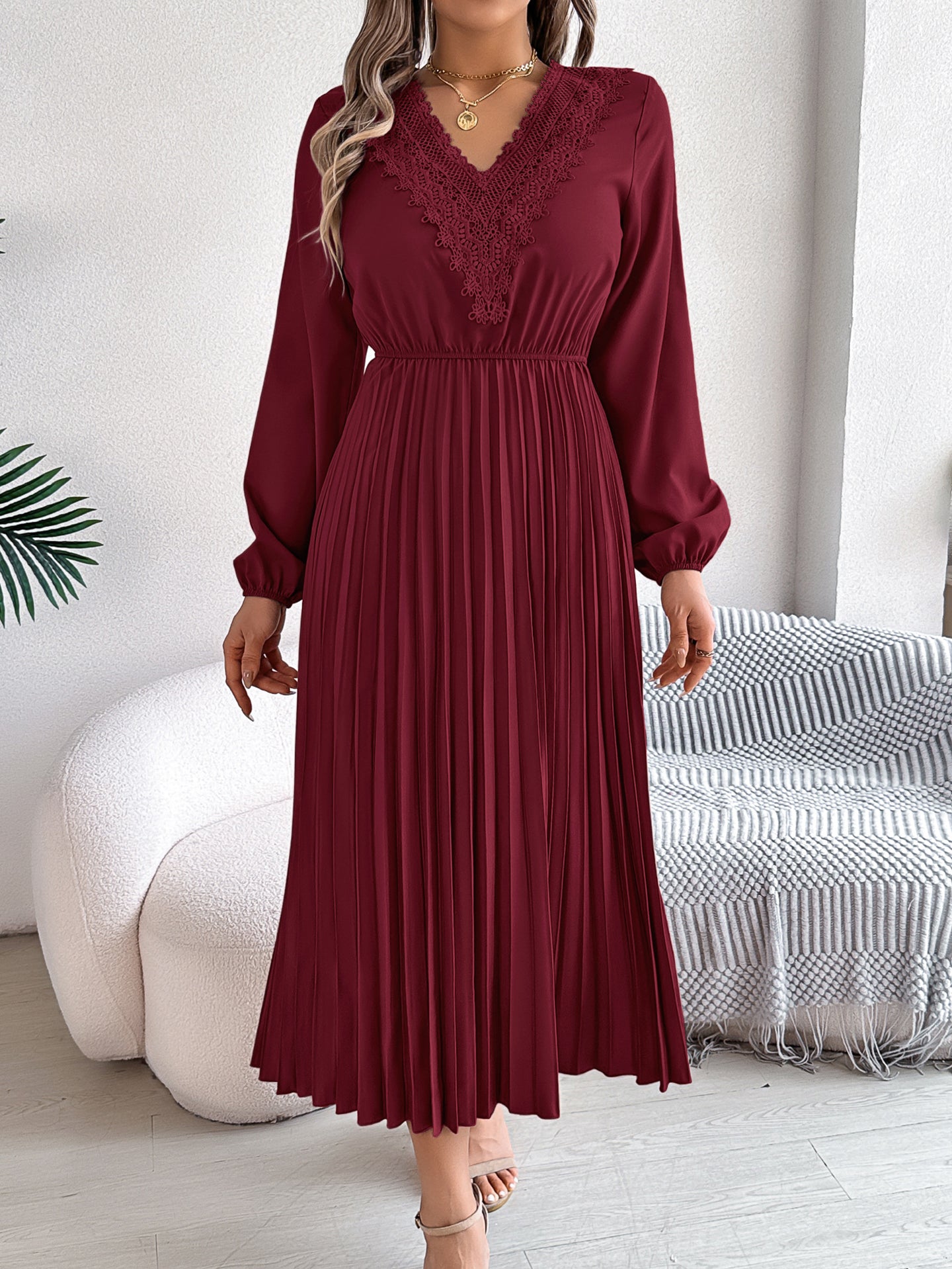 Women V-Neck Fit and Flare Midi Dress