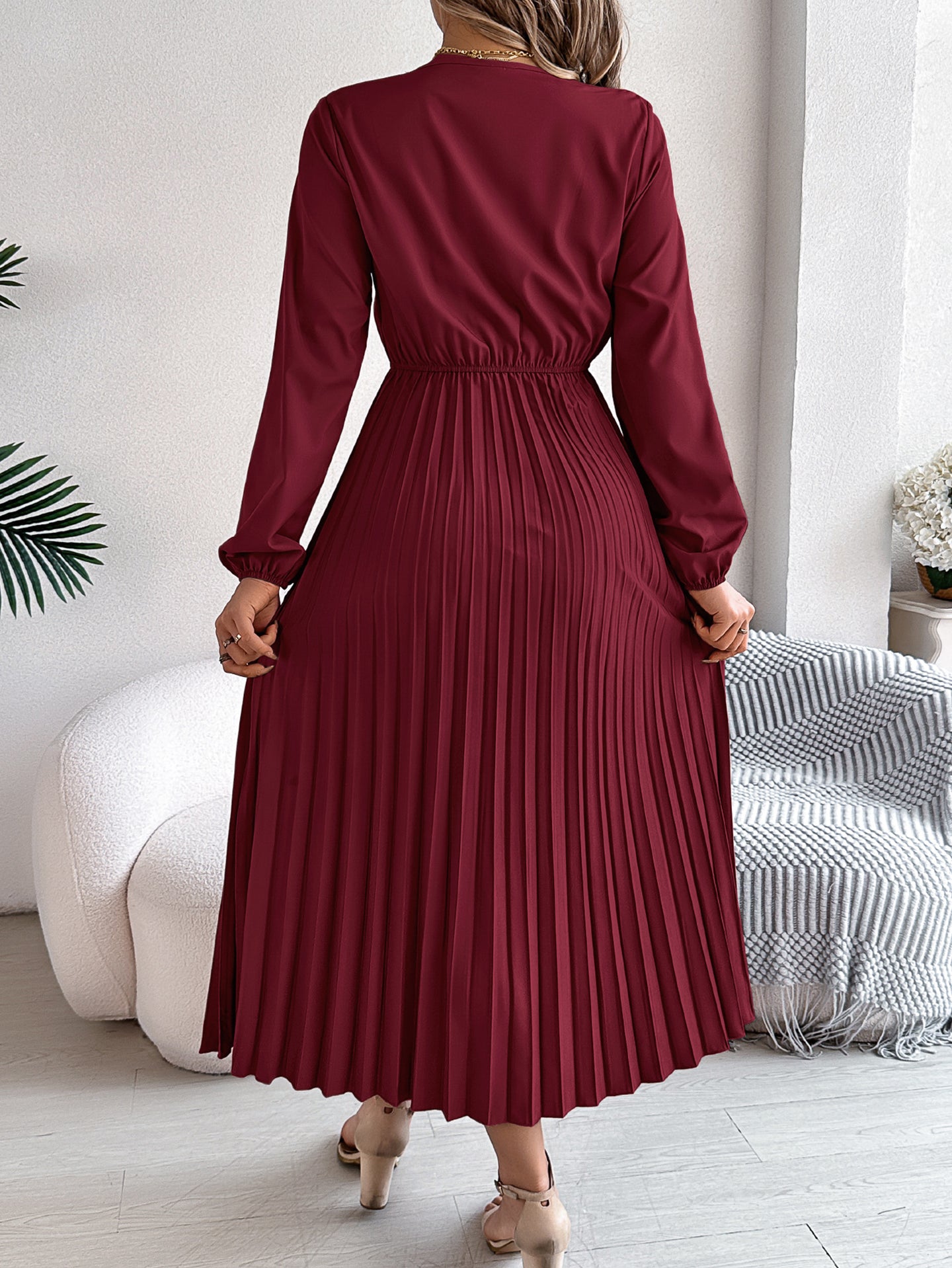 Women V-Neck Fit and Flare Midi Dress