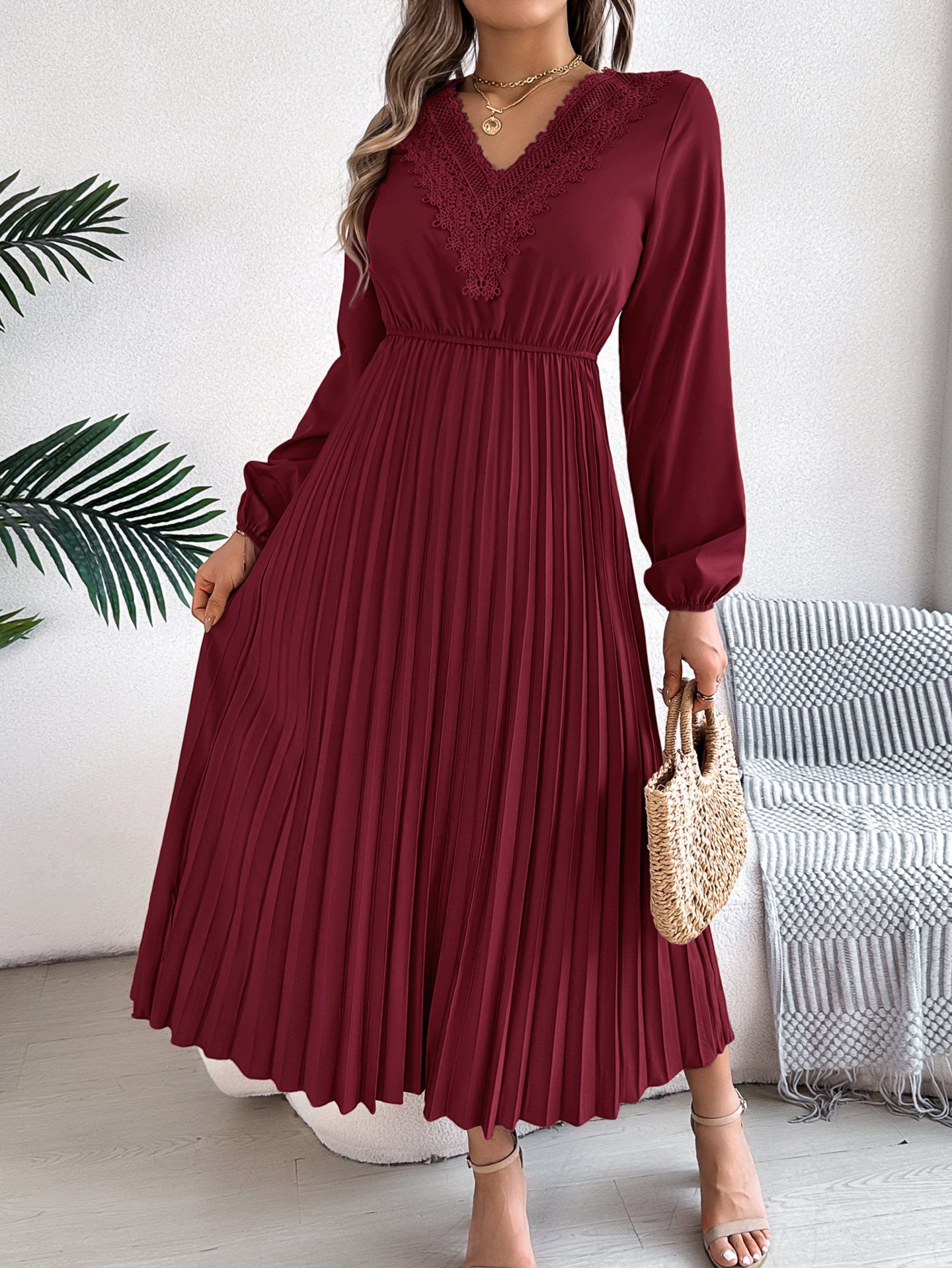 Women V-Neck Fit and Flare Midi Dress
