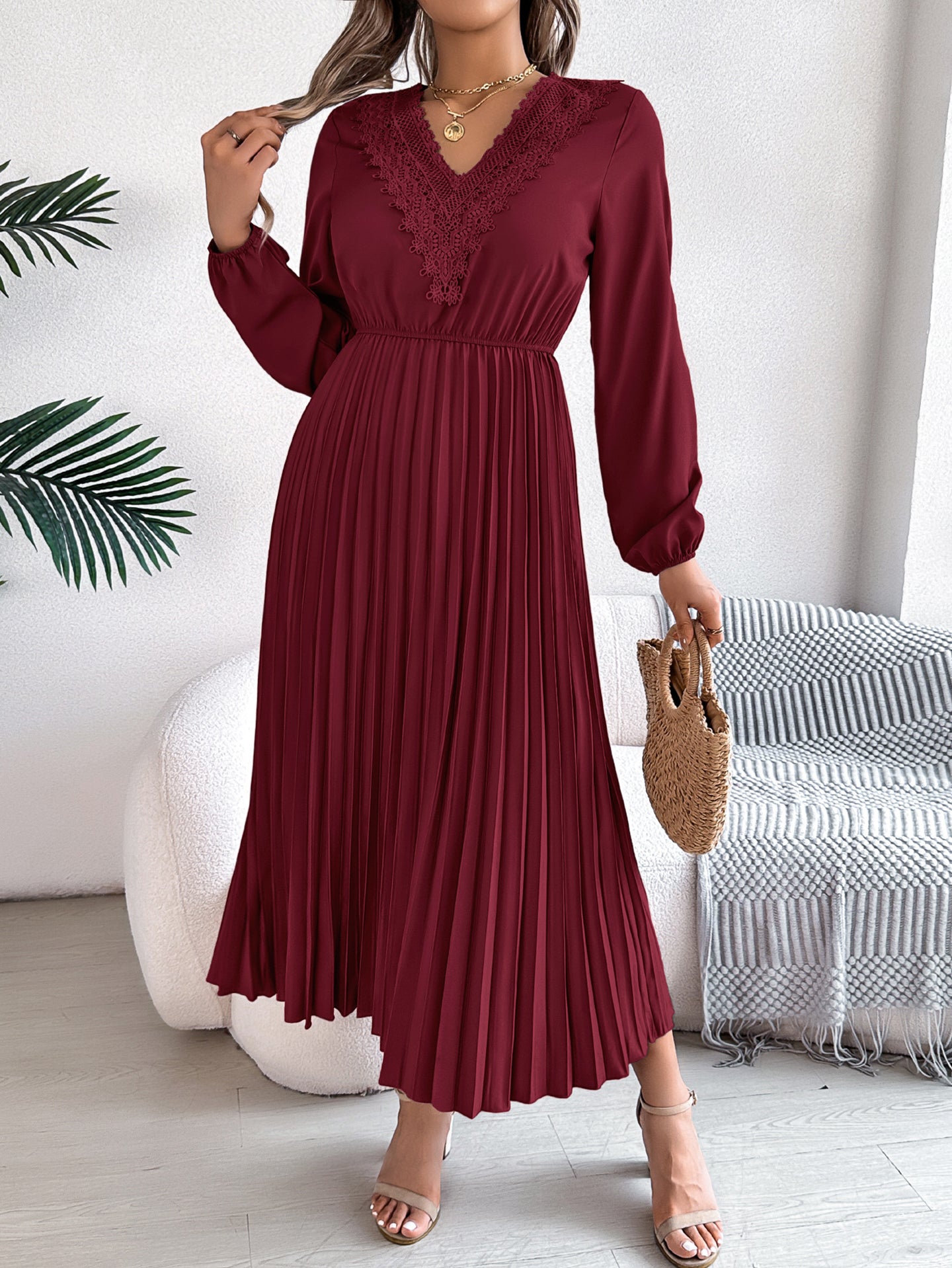 Women V-Neck Fit and Flare Midi Dress