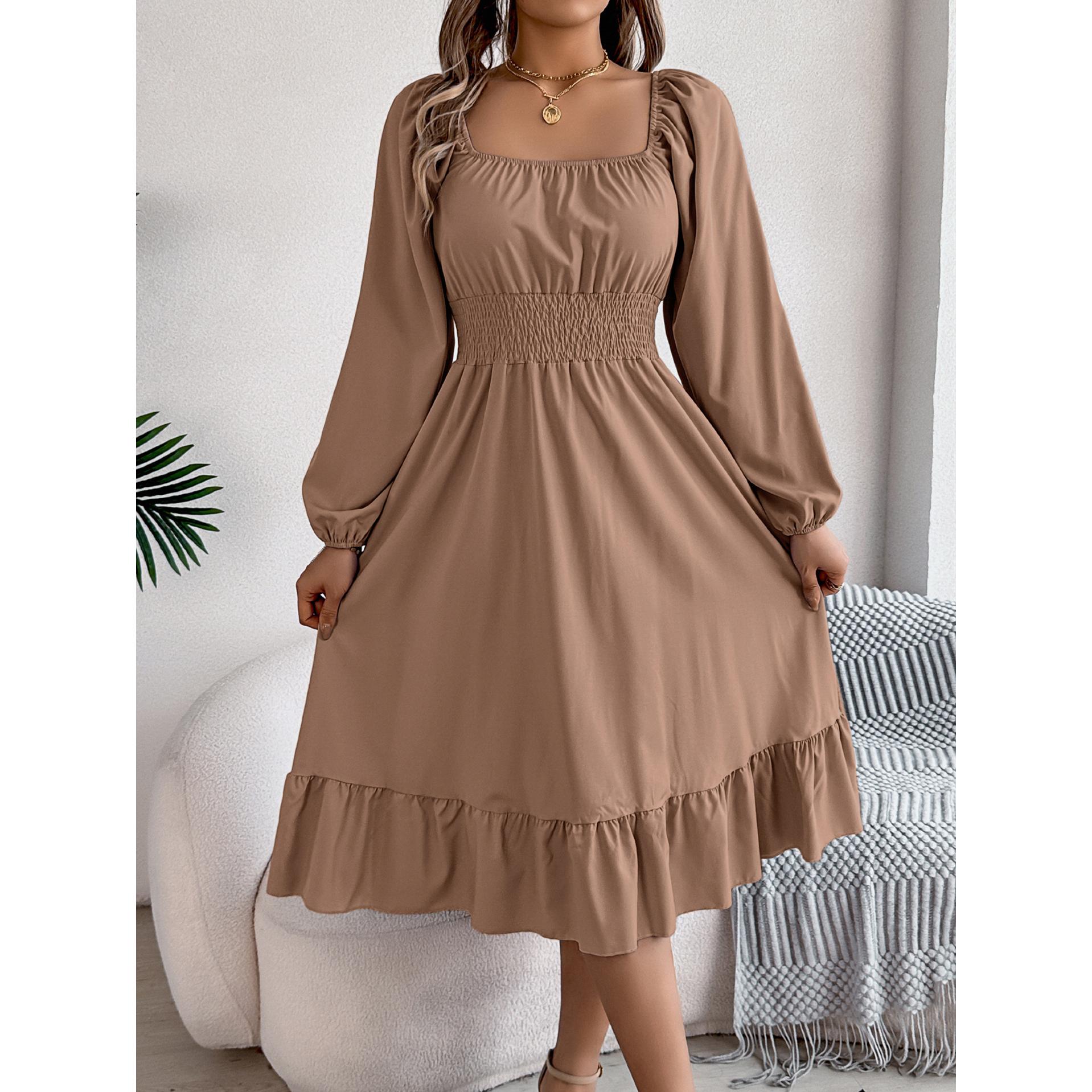 Solid Square Neck A-Line Dress