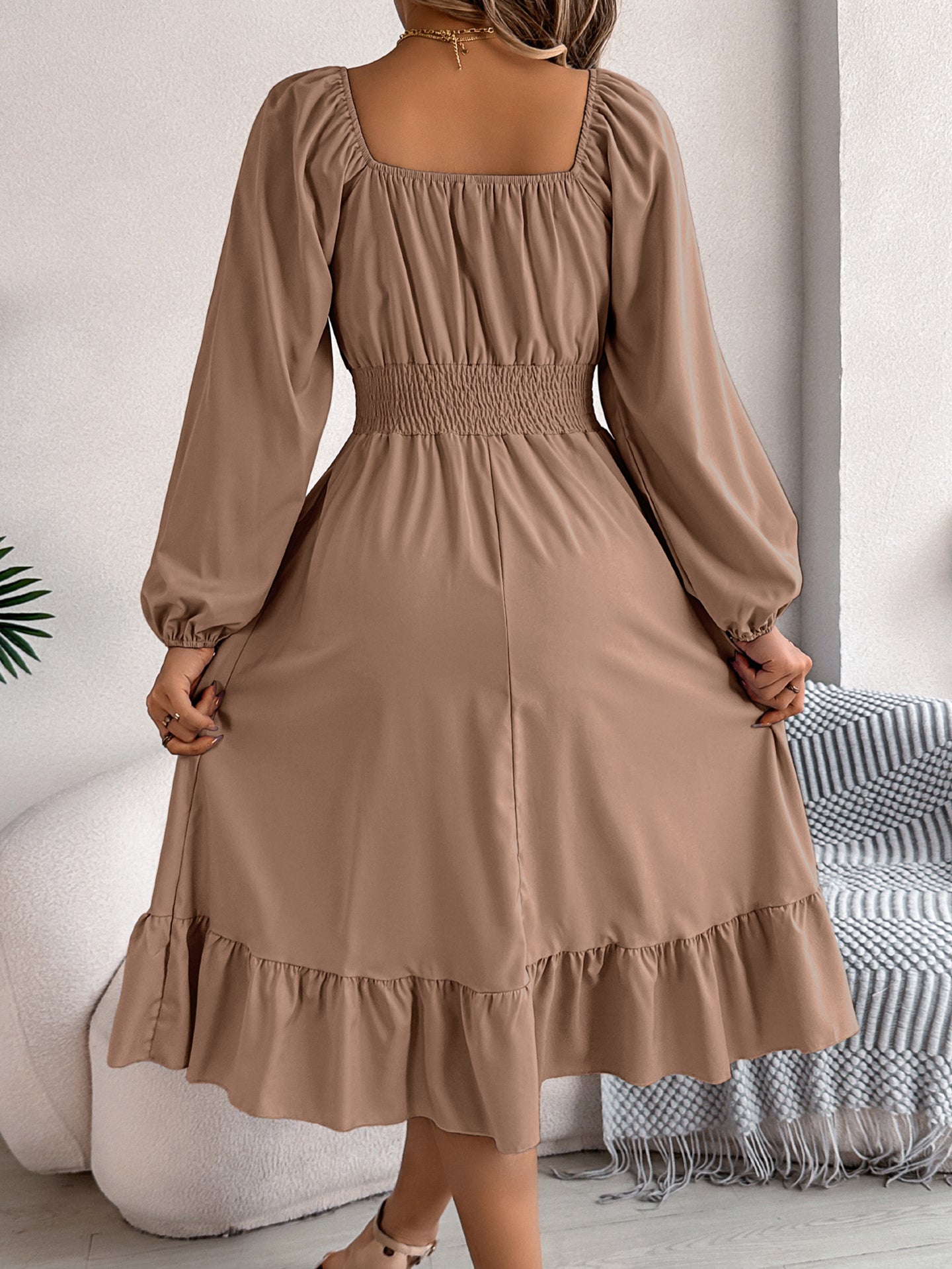 Solid Square Neck A-Line Dress