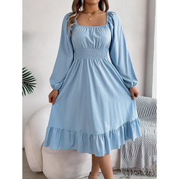 Women Square Neck Fit and Flare Midi Dress