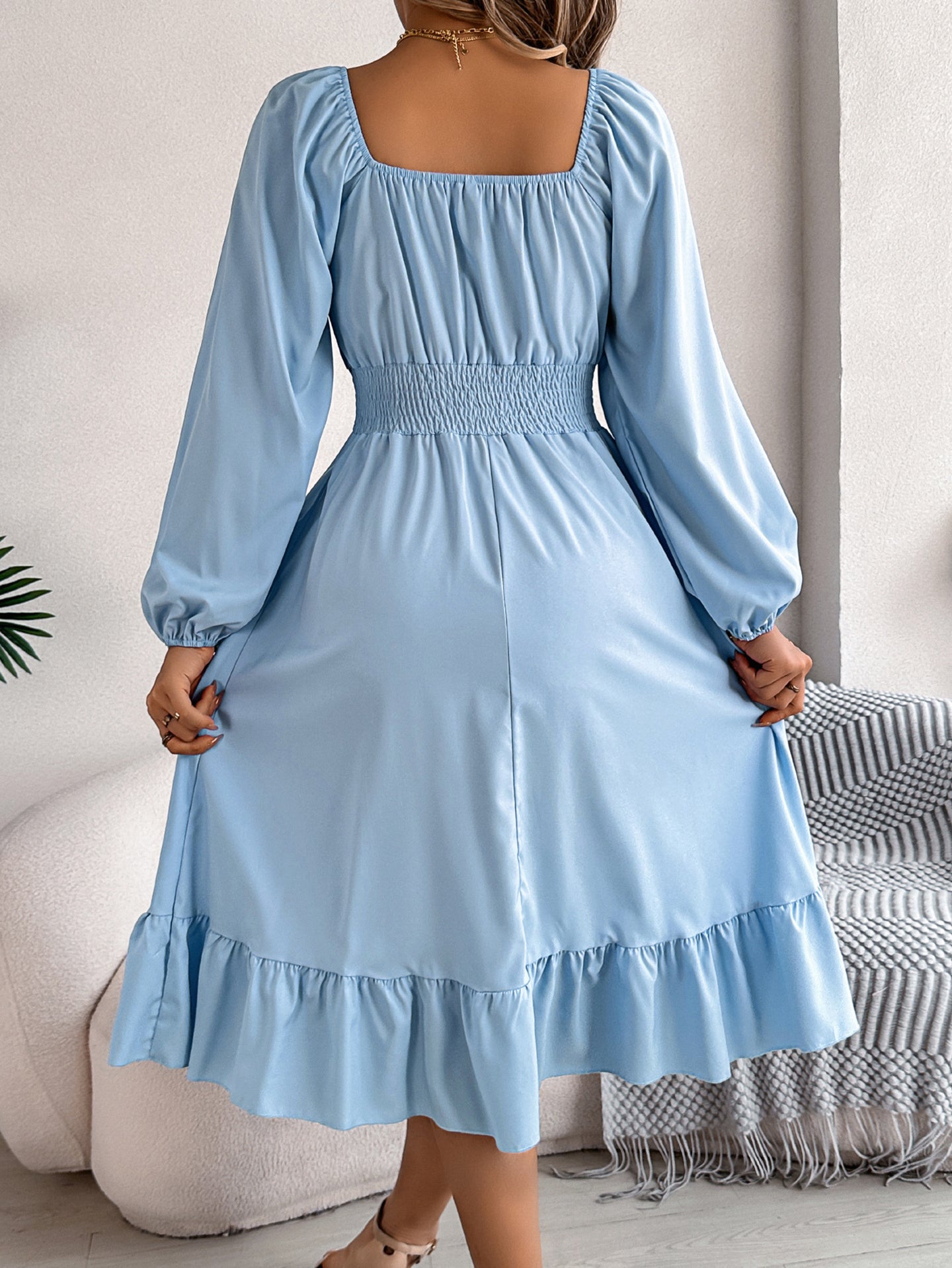 Women Square Neck Fit and Flare Midi Dress