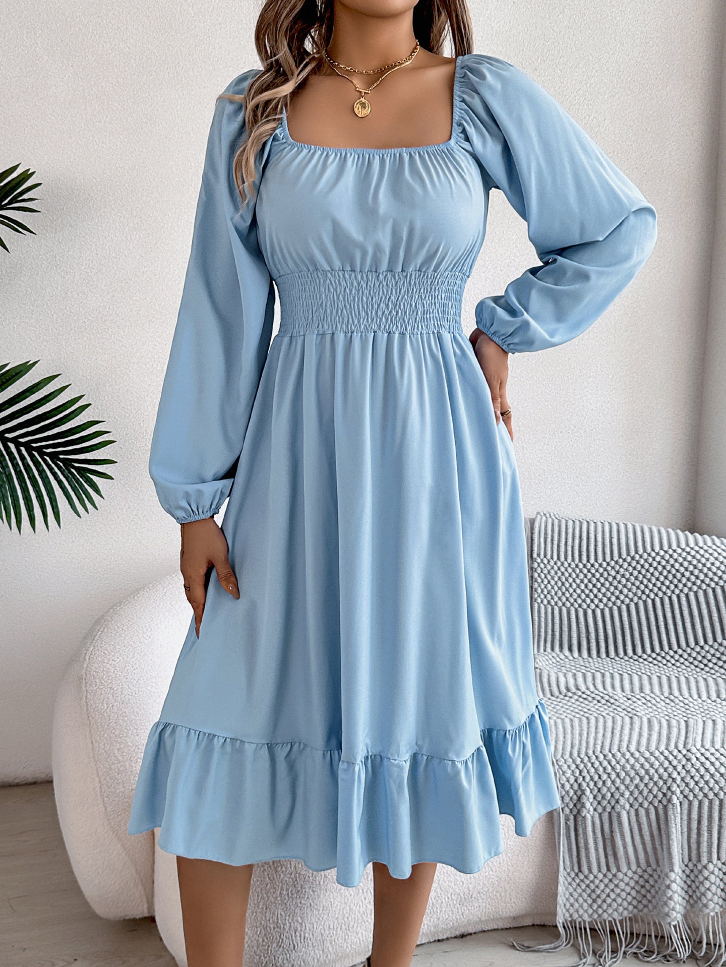 Women Square Neck Fit and Flare Midi Dress