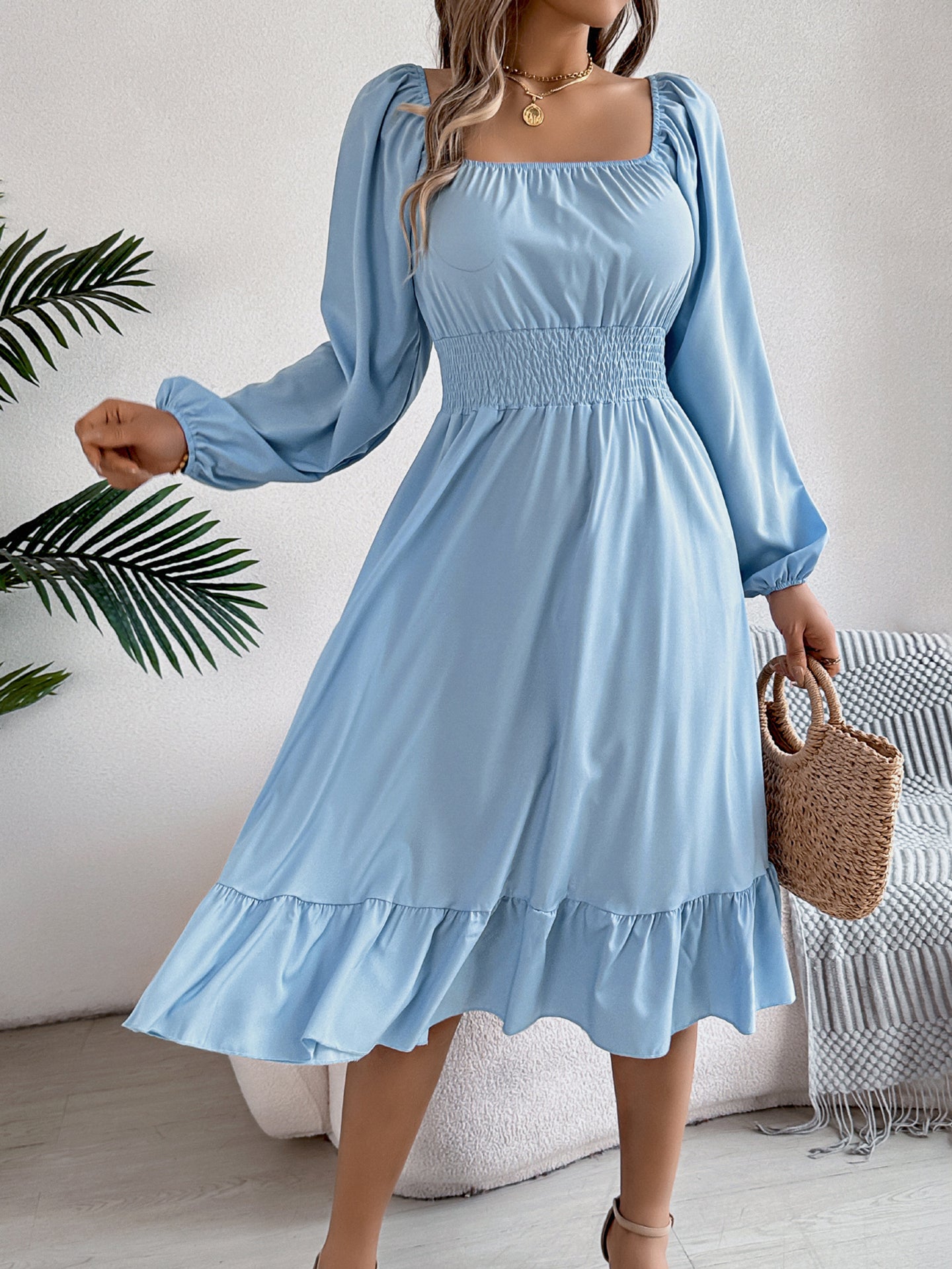 Women Square Neck Fit and Flare Midi Dress