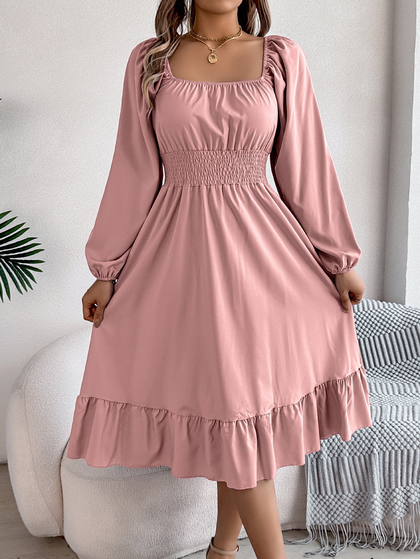 Women Square Neck Fit-Flare Dress