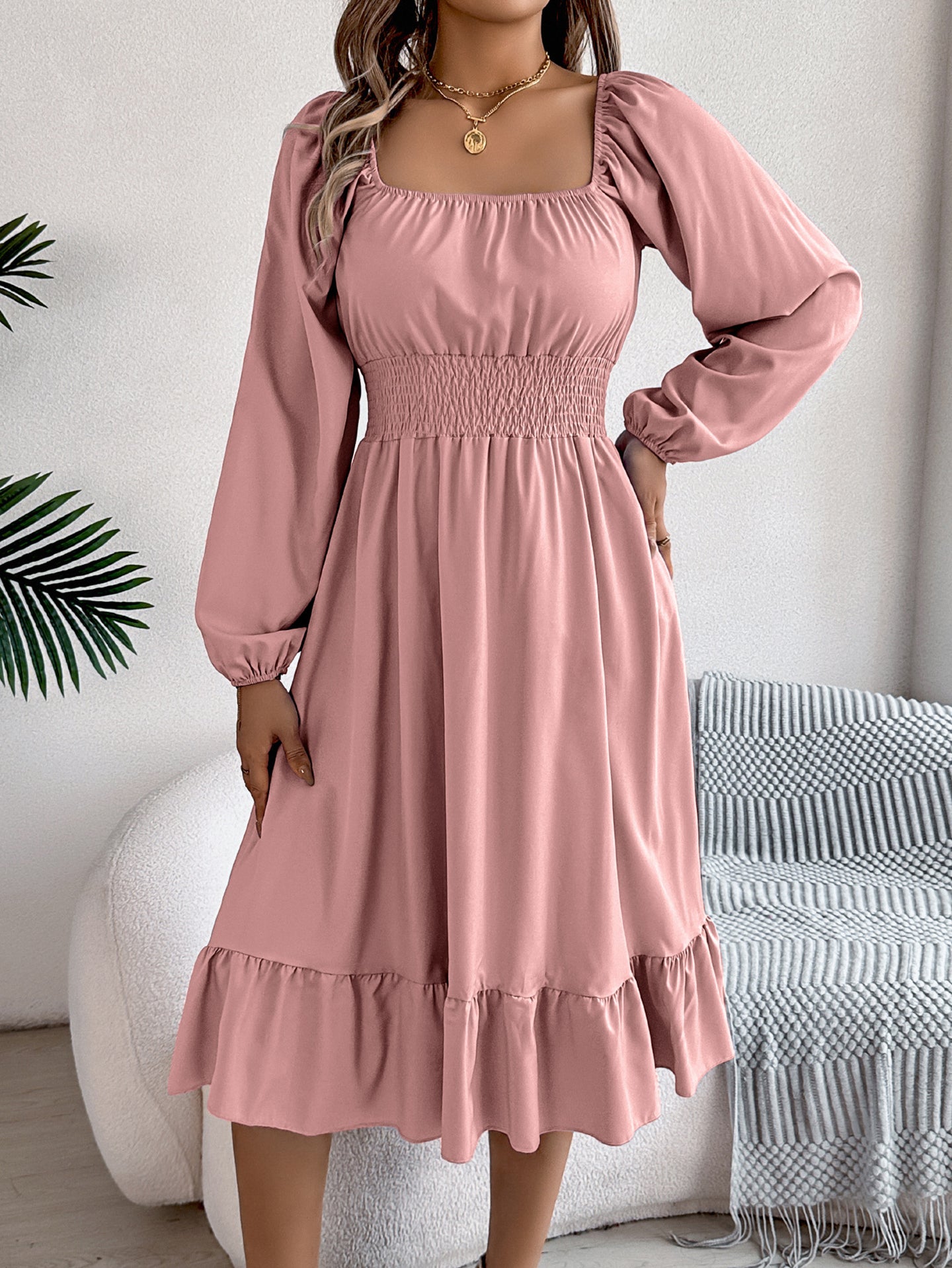Women Square Neck Fit-Flare Dress