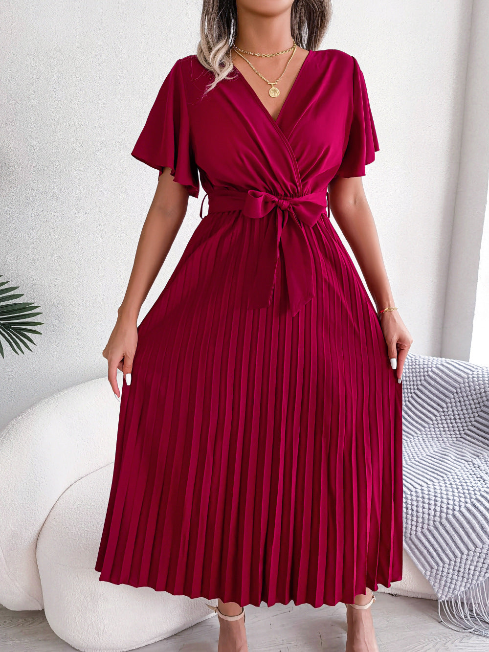 Puff Sleeve A-Line Midi Dress