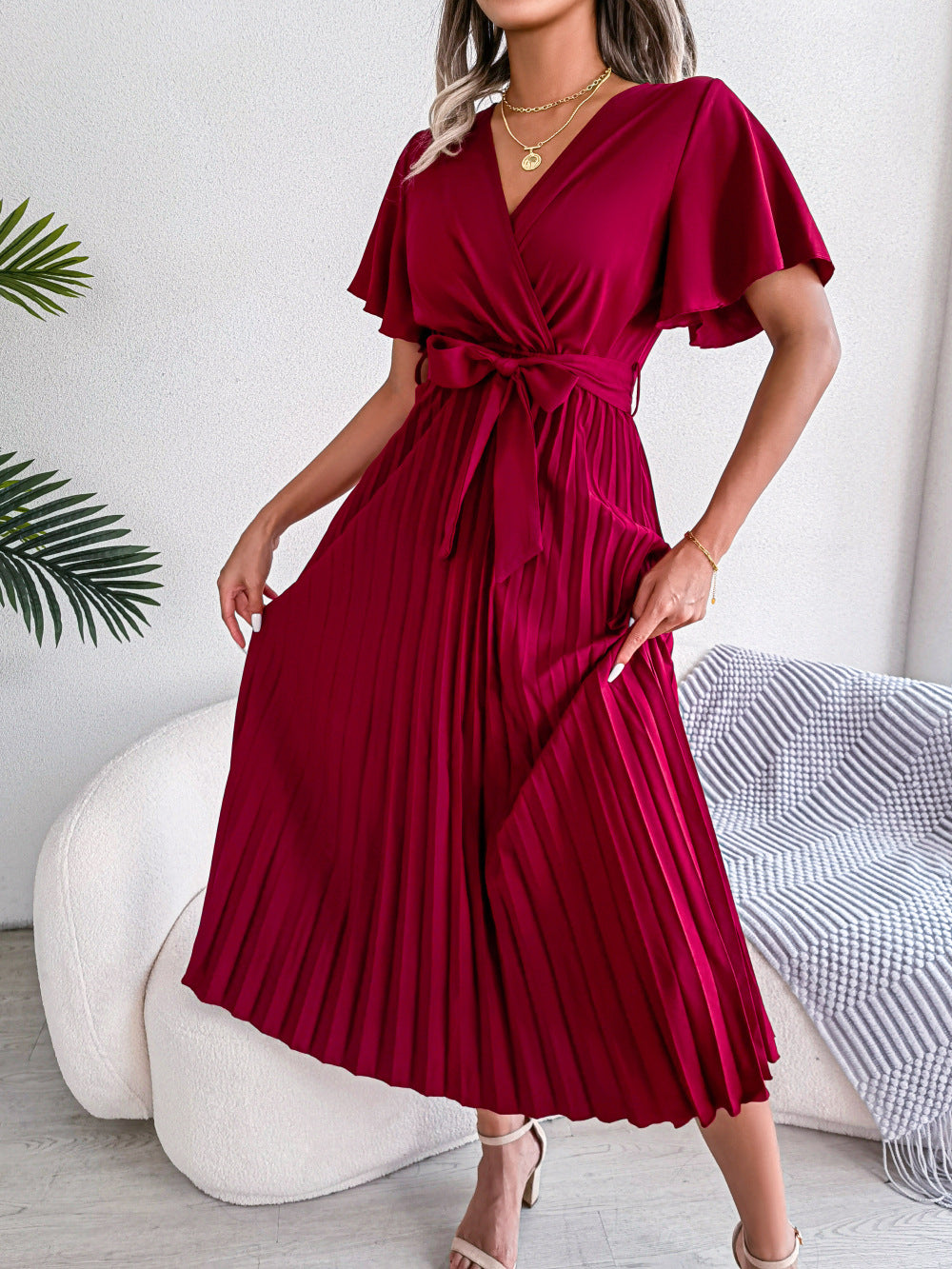 Puff Sleeve A-Line Midi Dress