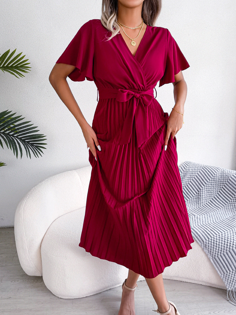 Puff Sleeve A-Line Midi Dress