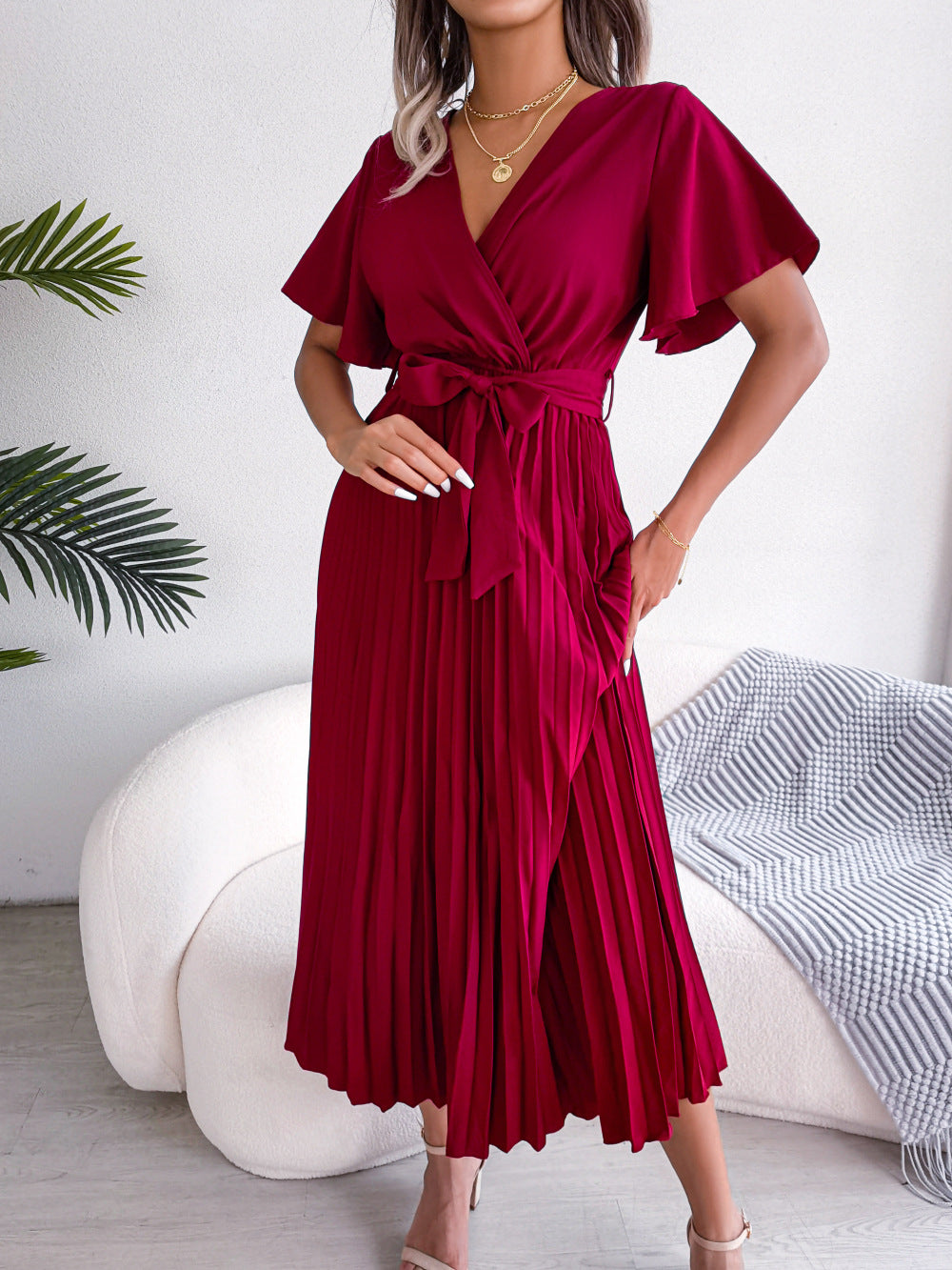 Puff Sleeve A-Line Midi Dress
