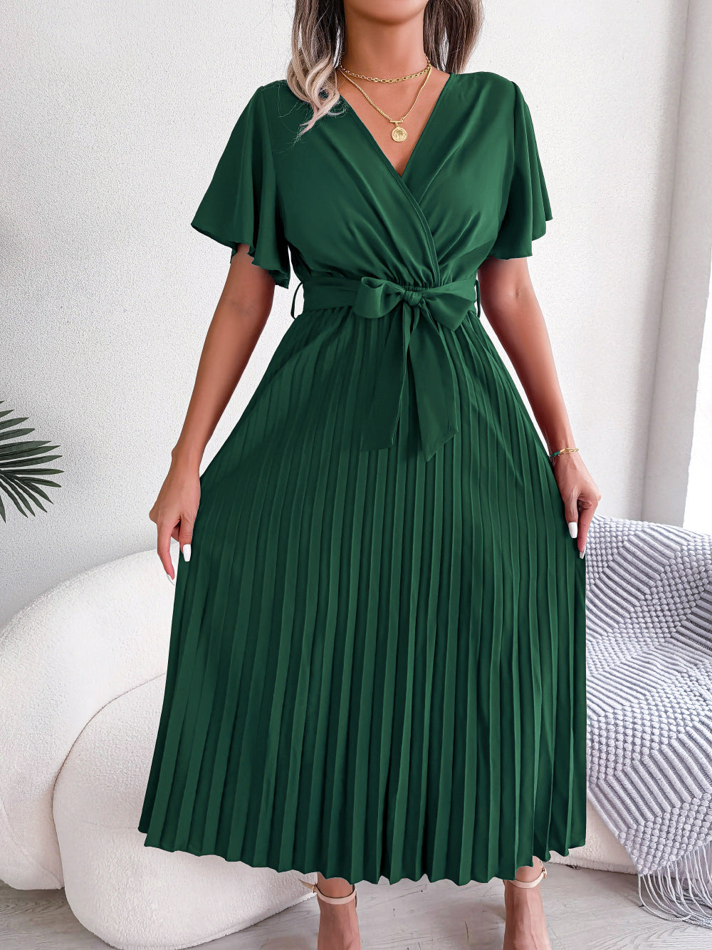 Puff Sleeve A-Line Midi Dress