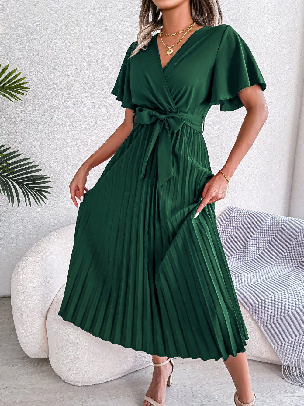 Puff Sleeve A-Line Midi Dress