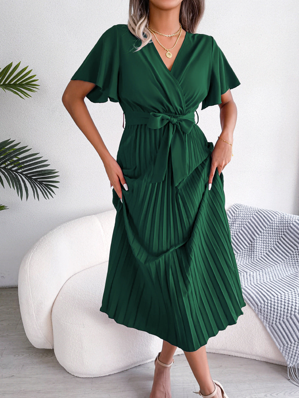 Puff Sleeve A-Line Midi Dress