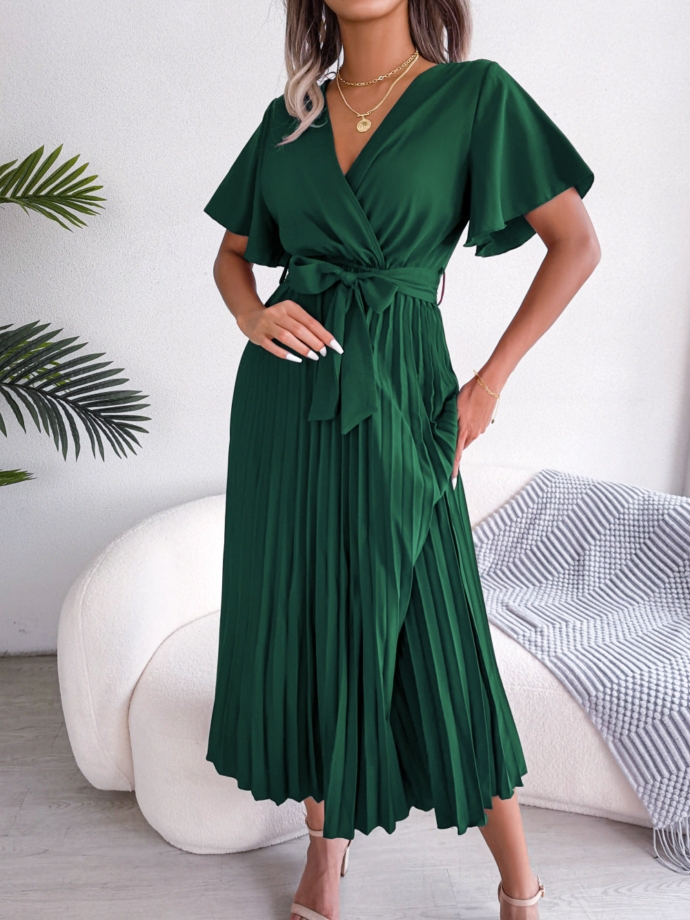 Puff Sleeve A-Line Midi Dress