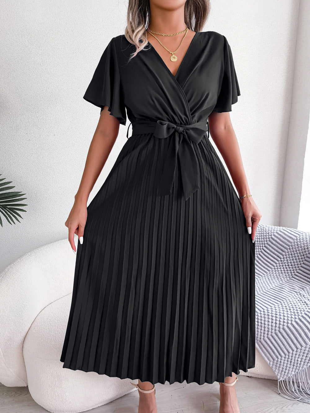 Puff Sleeve A-Line Midi Dress