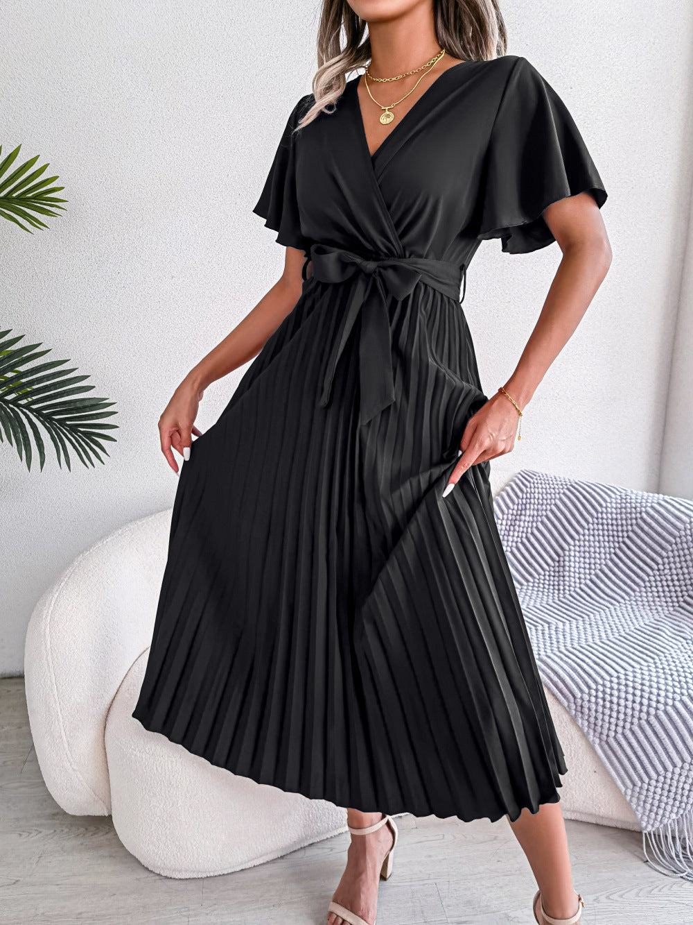 Puff Sleeve A-Line Midi Dress