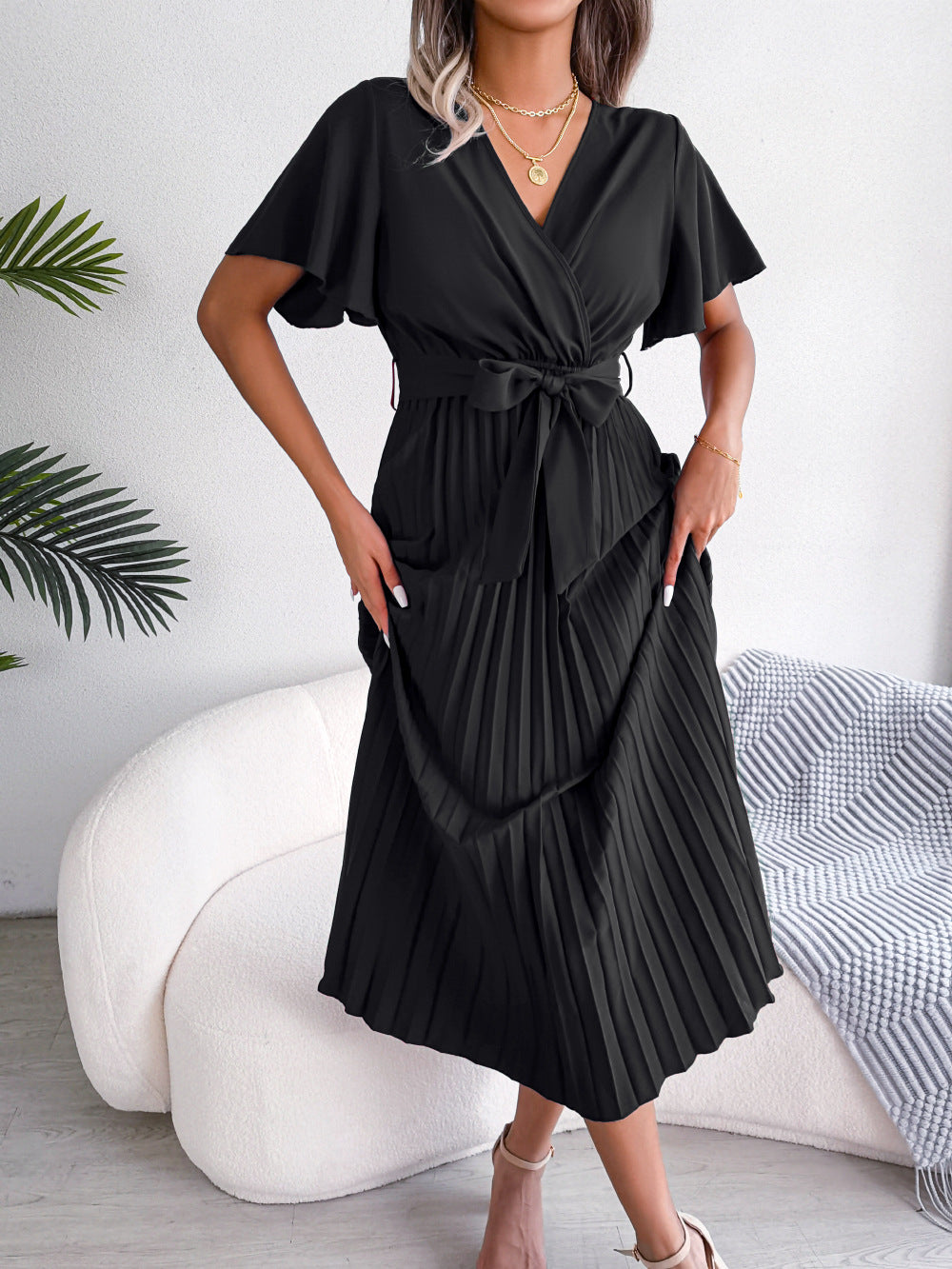 Puff Sleeve A-Line Midi Dress