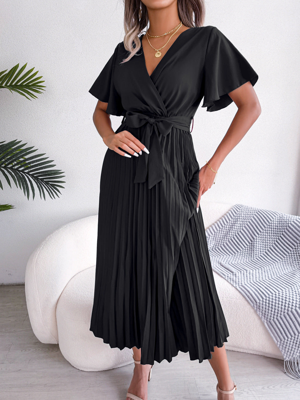 Puff Sleeve A-Line Midi Dress