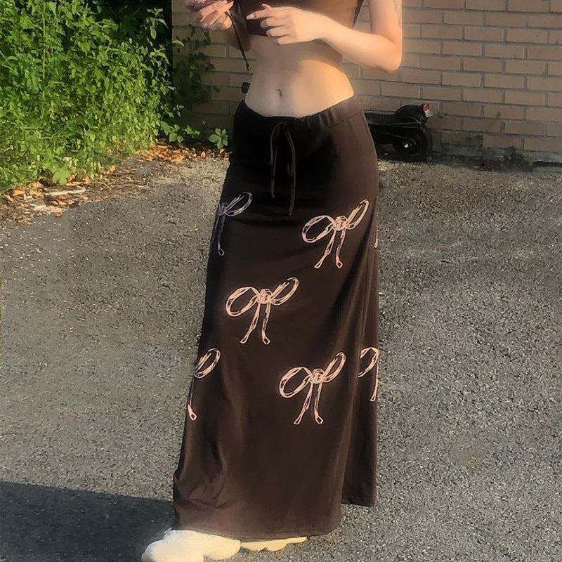 Brown Printed A-Line Maxi Skirt