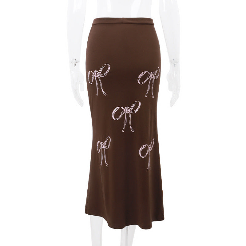 Brown Printed A-Line Maxi Skirt