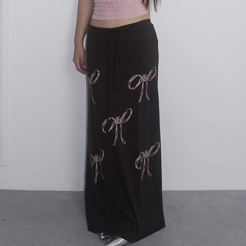 Brown Printed A-Line Maxi Skirt