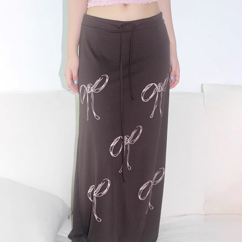 Brown Printed A-Line Maxi Skirt