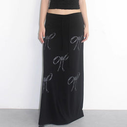 Black Printed A-Line Maxi Skirt