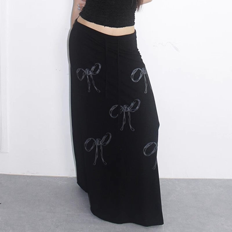 Black Printed A-Line Maxi Skirt