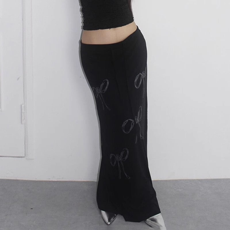 Black Printed A-Line Maxi Skirt