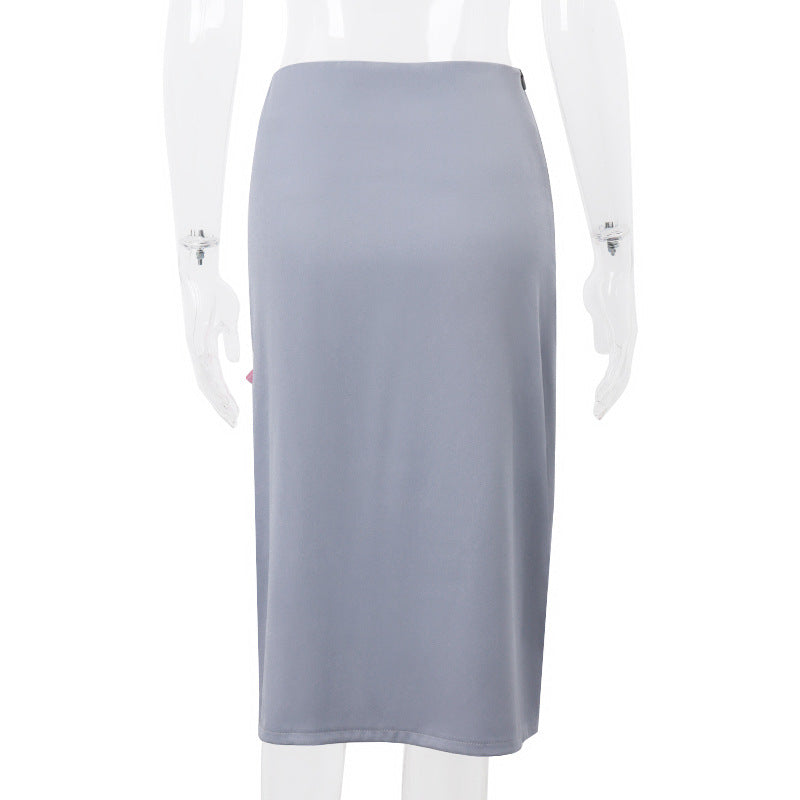 Grey High Waist A-Line Midi Skirt