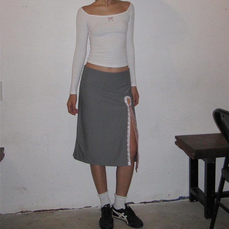 Grey High Waist A-Line Midi Skirt