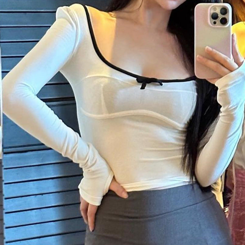 White Scoop Neck Fitted Crop Top