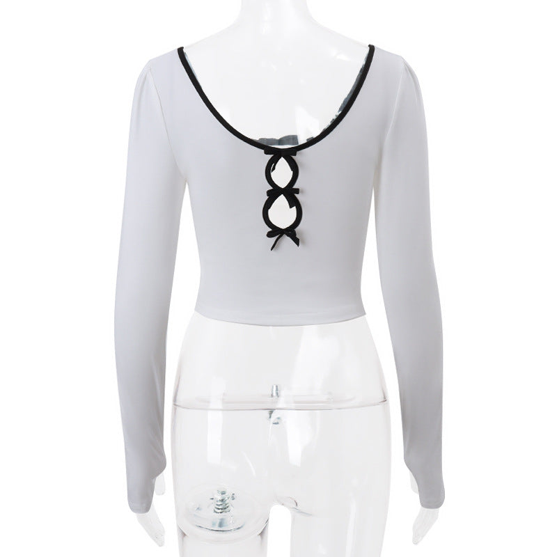 White Scoop Neck Fitted Crop Top