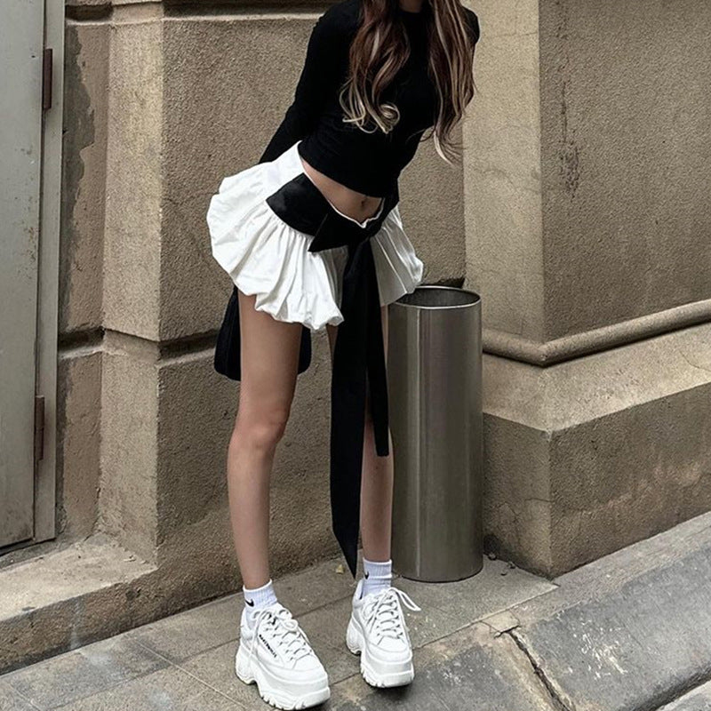 Black Crop Top With Mini Skirt