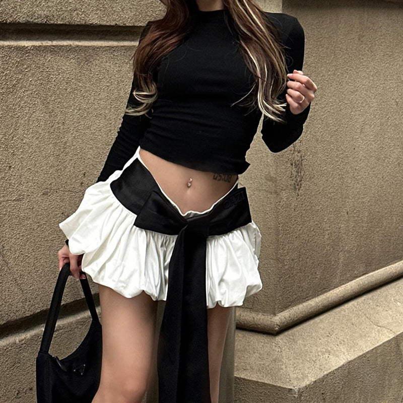 Black Crop Top With Mini Skirt