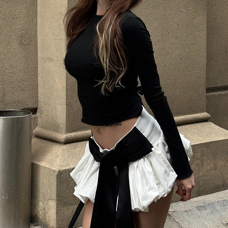 Black Crop Top With Mini Skirt