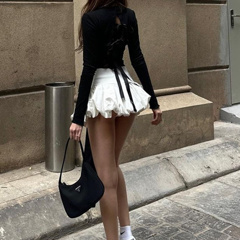 Black Crop Top With Mini Skirt
