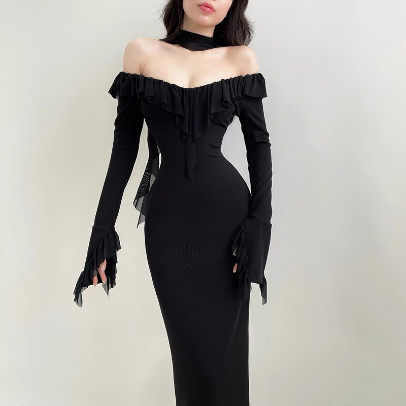 Off-Shoulder Ruffled Bodycon Midi Dress