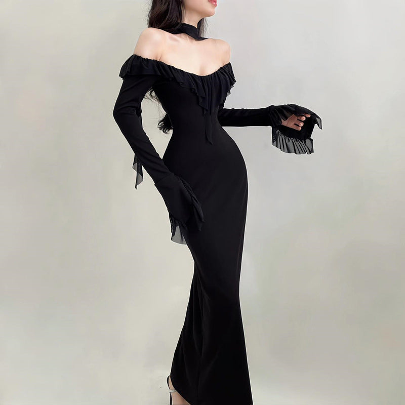 Off-Shoulder Ruffled Bodycon Midi Dress