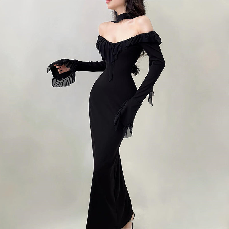 Off-Shoulder Ruffled Bodycon Midi Dress